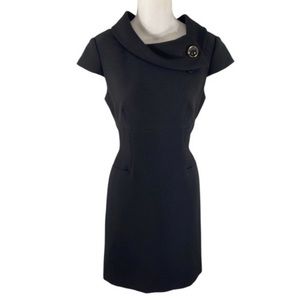 Tahari black textured portrait collar sheath dress